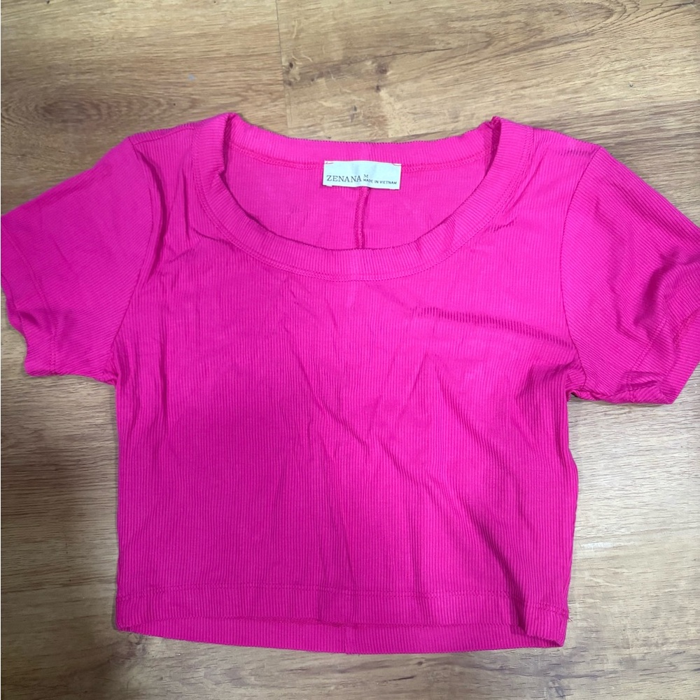 Zenana Outfitters Hot Pink Ribbed Scoop Neck Crop Top
